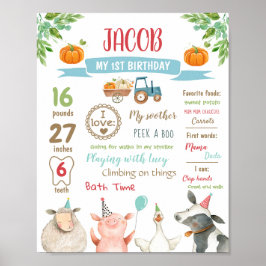 Poster Animais de Fazenda Pumpkin Primeiro Aniversário - 