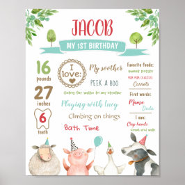 Poster Animais de Fazenda Safari Primeiro Aniversário Mil