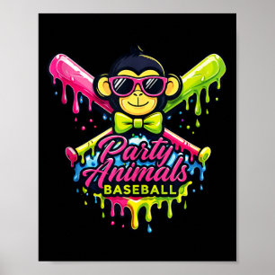 Poster Animais de festa beisebol macaco engraçado camiset