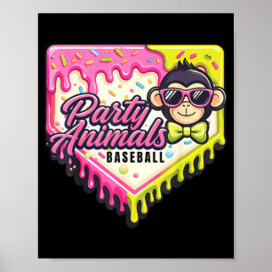 Poster Animais de Festa Beisebol Sorvete Gotejamento Dia