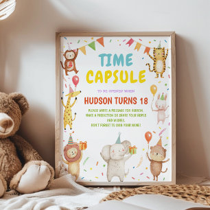 Poster Animais de Festa Cápsula de Tempo de Aniversário S