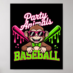 Poster Animais de Festa de Beisebol Macaco Engraçado