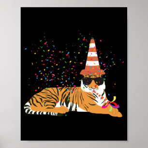Poster Animais de festa de tigre tendo uma festa