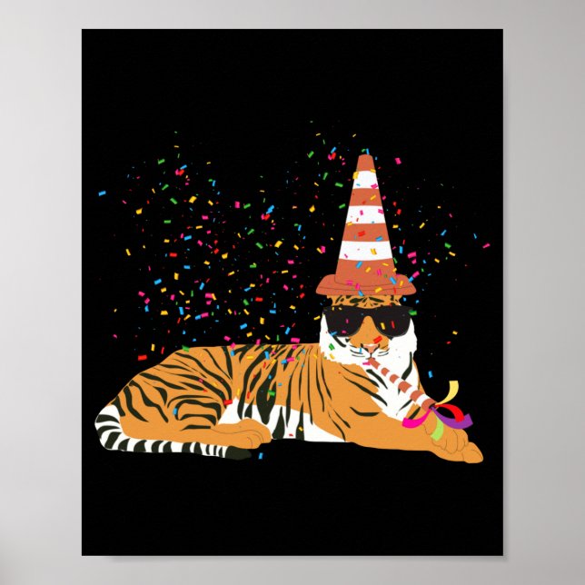 Poster Animais de festa de tigre tendo uma festa  (Frente)