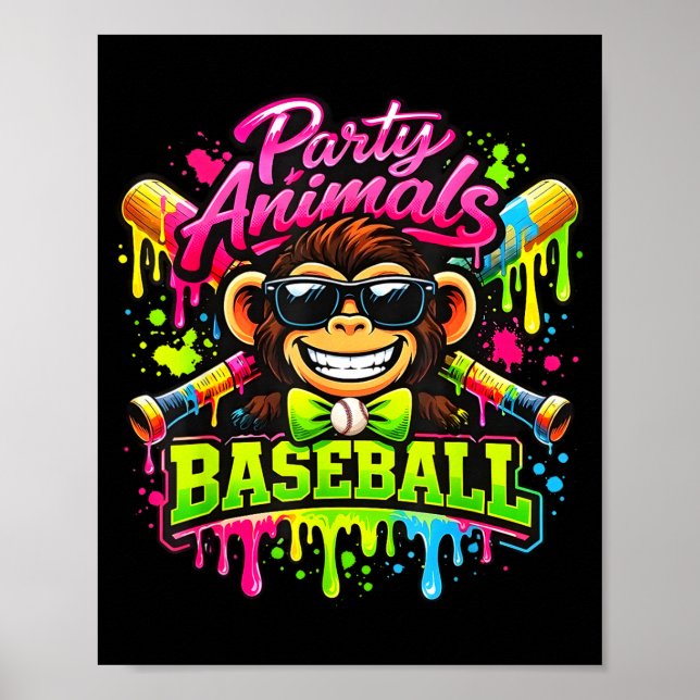 Poster Animais de festa meme beisebol macaco engraçado  (Frente)