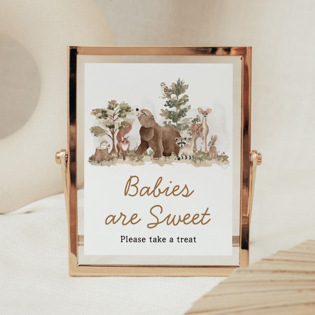 Poster Animais De Floresta Aguarda Chá de fraldas (Adventure Awaits Woodland Animals Baby Shower Babies are Sweet Sign)