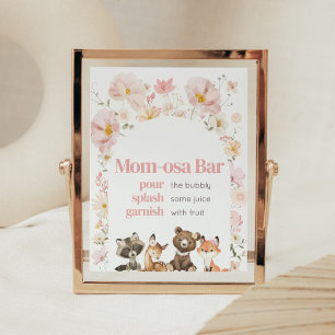 Poster Animais De Floresta Floral Rosa, Bar Mãe-Osa