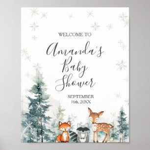 Poster Animais de inverno Flocos de neve Chá de fraldas b