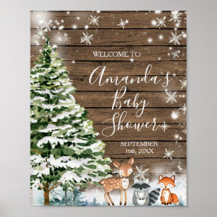 Poster Animais de inverno Madeira Flocos de neve Chá de f