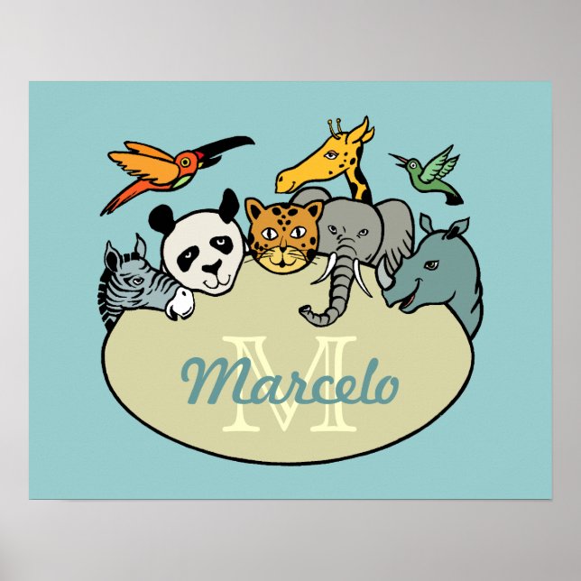 Póster animais de jardim zoológico monograma (Frente)