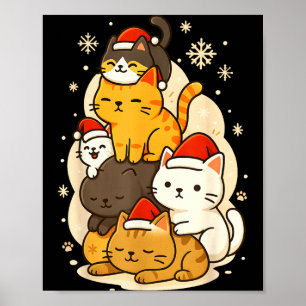 Poster Animais de Natal Fofos Gatos Kawaii Neko Presente 