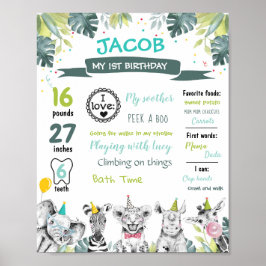 Poster Animais de Partida Safari Primeiro Aniversário Mil