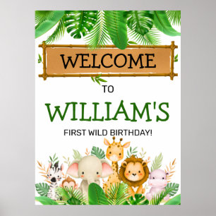 Poster Animais de Safari Aniversário Wild One 