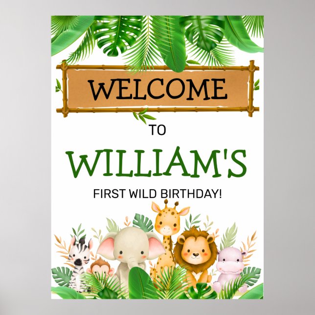 Poster Animais de Safari Aniversário Wild One  (Frente)
