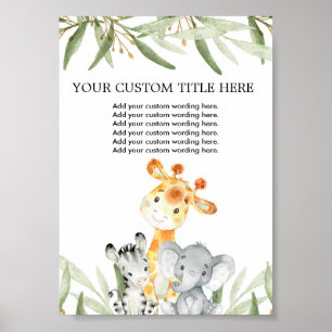 Poster Animais de safari fofos verde Custom Faça o Seu Pr