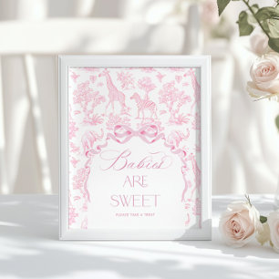 Poster Animais de Safari Toile de Jouy Rosa Bebês são fof