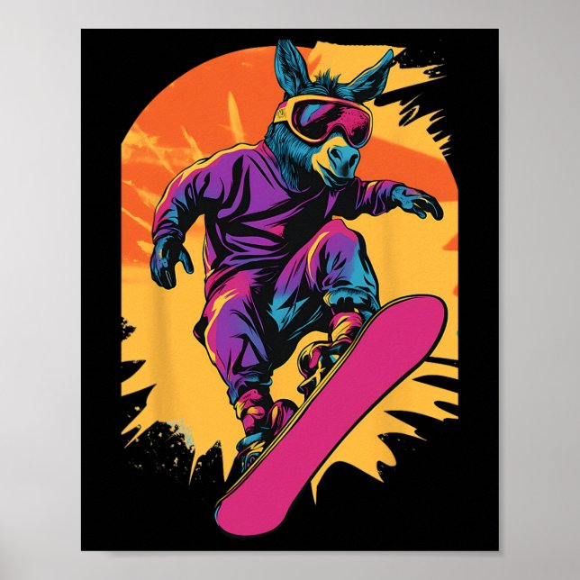 Poster Animais De Snowboard - Donkey Num Snowboard Snowbo (Frente)