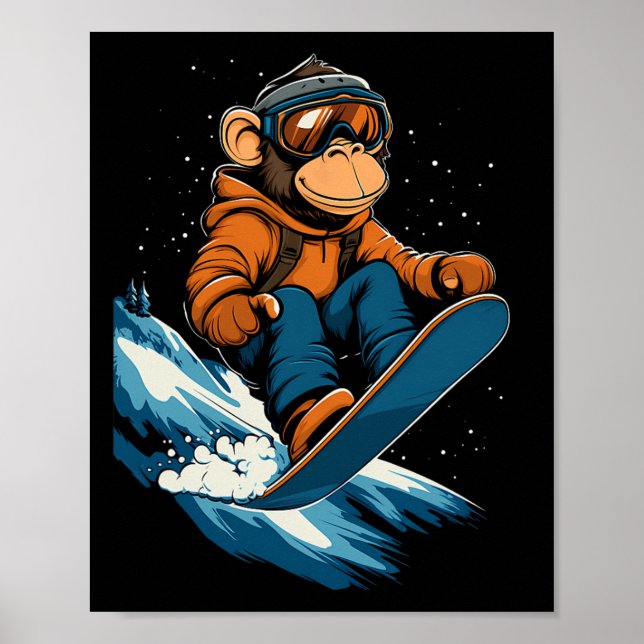 Poster Animais De Snowboard - Macaco Num Snowboard Snowbo (Frente)