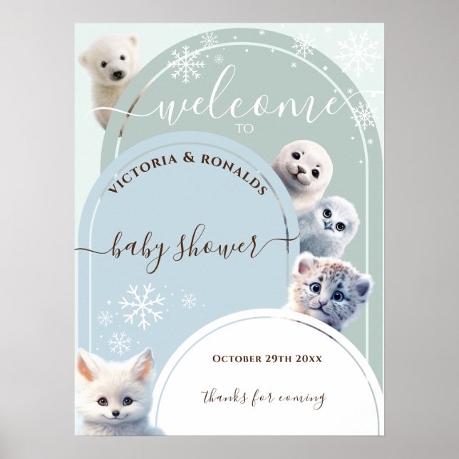 Poster Animais do Ártico Tema de Inverno Bem-vindo (Frente)