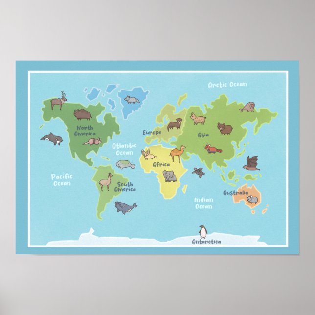 Poster Animais do Mapa Mundial (Frente)