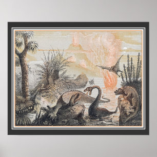 Poster Animais do Mundo Pré-Histórico cerca de 1920