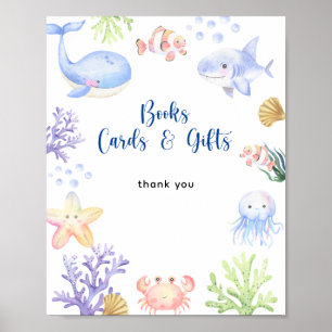 Poster Animais do oceano aquarela - Cartões de livros e p