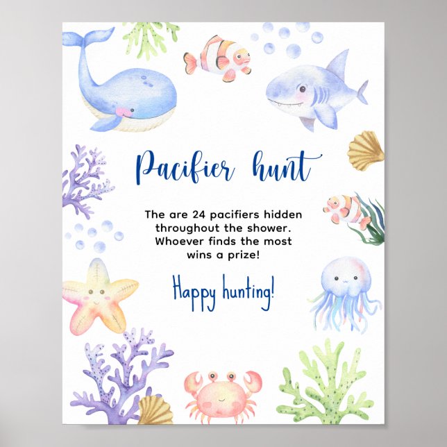 Poster Animais do oceano - Caça ao chupeta no chá de bebê (Frente)