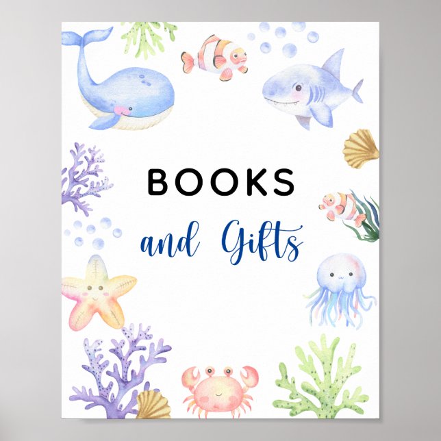 Poster Animais do oceano de aquarelas - Livros e presente (Frente)