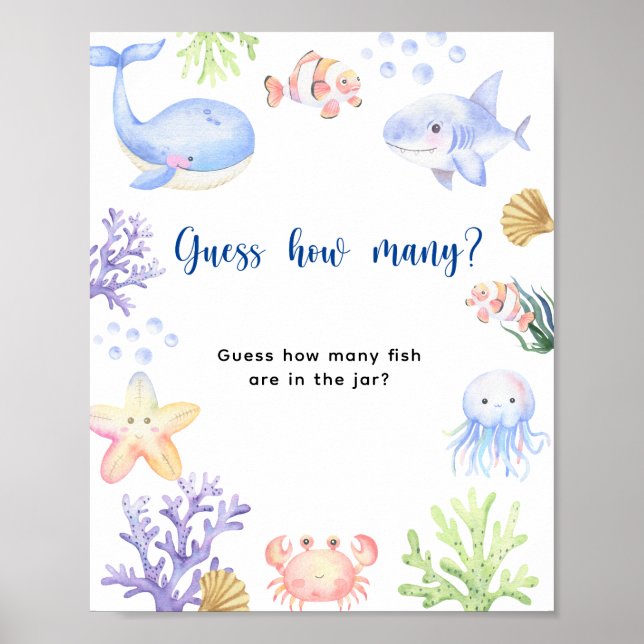 Poster Animais do oceano - Quantos peixes estão no pote (Frente)