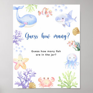 Poster Animais do oceano - Quantos peixes há no jarro