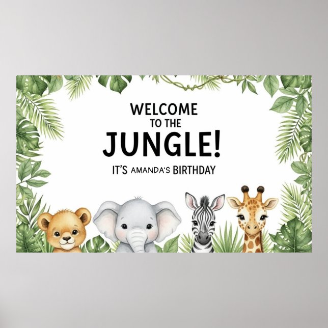 Poster Animais Doces da Savana Bem-vindos ao Aniversário  (Frente)