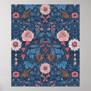Poster Animais e plantas de floresta em vermelho e marrom