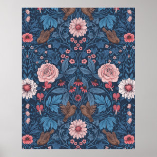 Poster Animais e plantas de floresta em vermelho e marrom