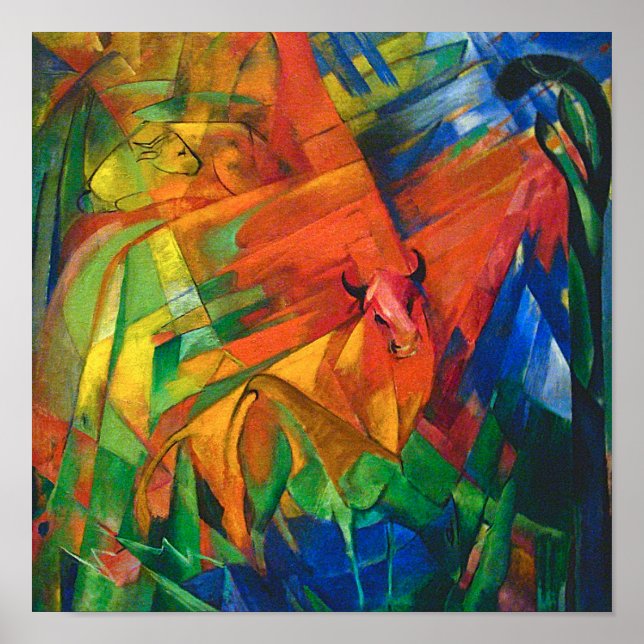 Poster Animais em uma Paisagem de Franz Marc (Frente)