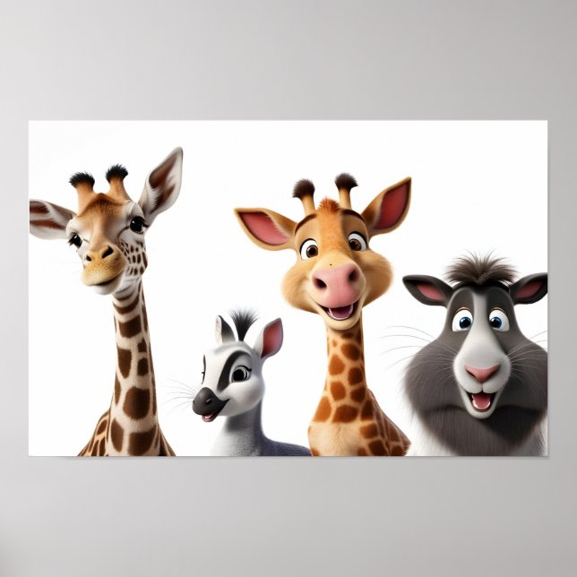 Poster Animais engraçados em branco (Frente)