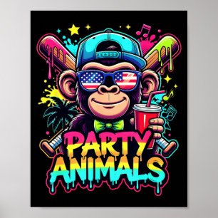 Poster Animais Engraçados Macaco Beisebol Drip Crianças J