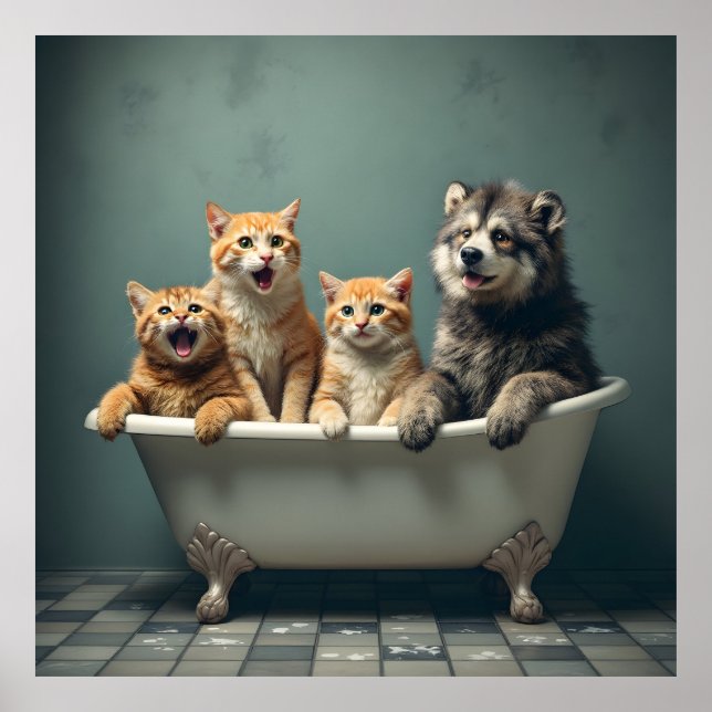 Poster Animais engraçados na banheira (Frente)