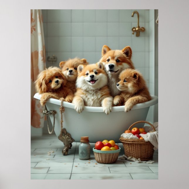 Poster Animais engraçados na banheira (Frente)