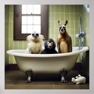 Poster Animais engraçados no banheiro