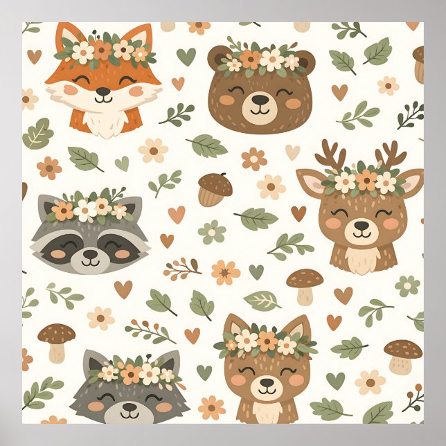 Poster Animais Florais da Floresta Adoráveis (Frente)