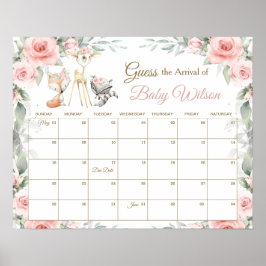 Poster Animais Florestais Florais Adivinham Jogo da Data 