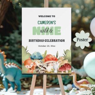 Poster Animais Fofos da Floresta Aniversário de 9 anos Bo