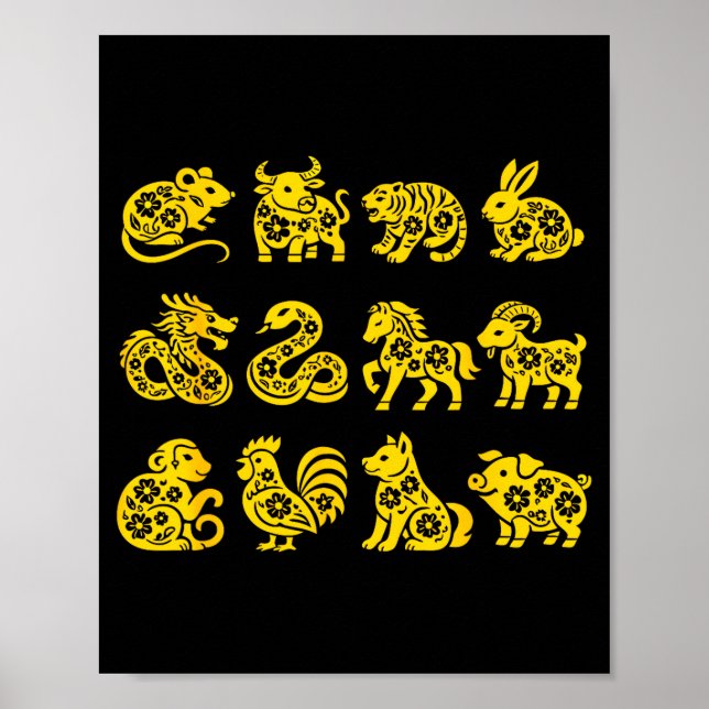 Poster Animais Fofos e Felizes do Ano Novo Lunar (Frente)