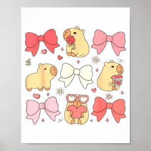 Poster Animais Kawaii Fofos E Laços Coquette Rosa Aesthet