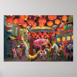 Póster Animais na cidade de China