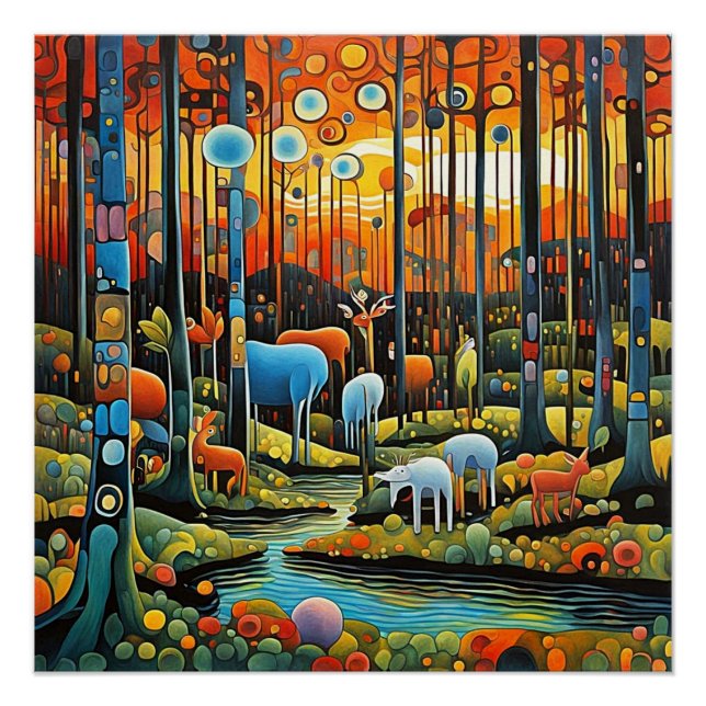 Póster Animais no bosque (Frente)