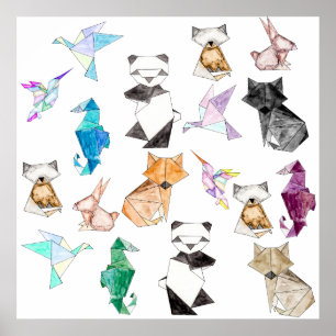 Poster Animais Origamais De Papel Geométrico Desenhados À
