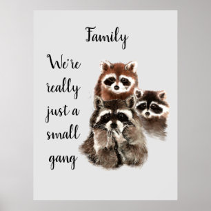 Poster Animais Raccoon Diversão de Cotação da Família