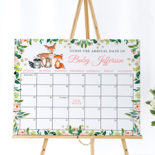Poster Animais & Rosa Pink Calendário de Suposição da Dat