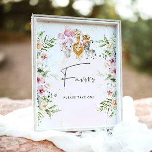 Poster Animais Safari Floral chá de fraldas